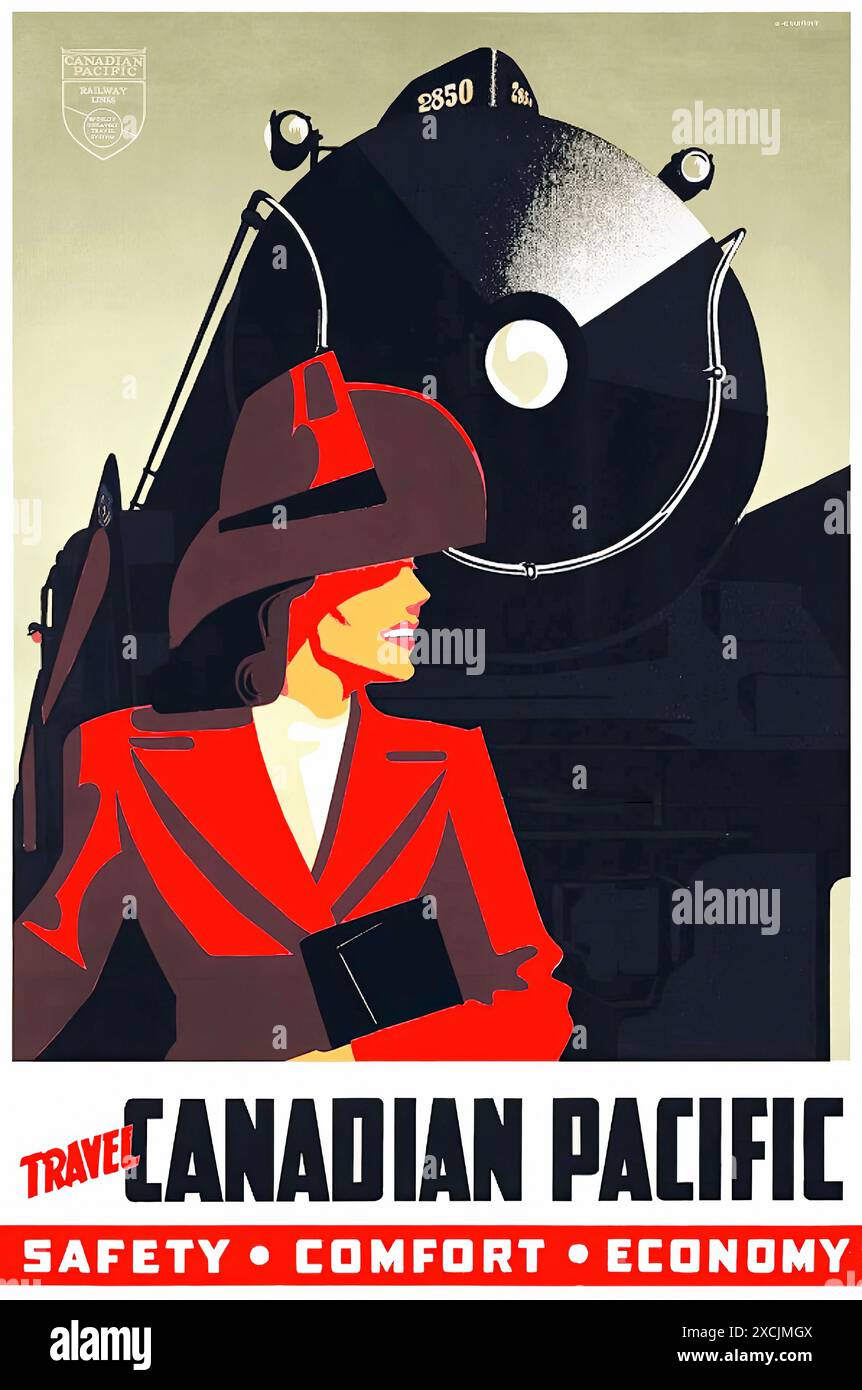 Travel Canadian Pacific, Safety, Comfort, Economy, 1942. - Vintage Travel Poster Stock Photo