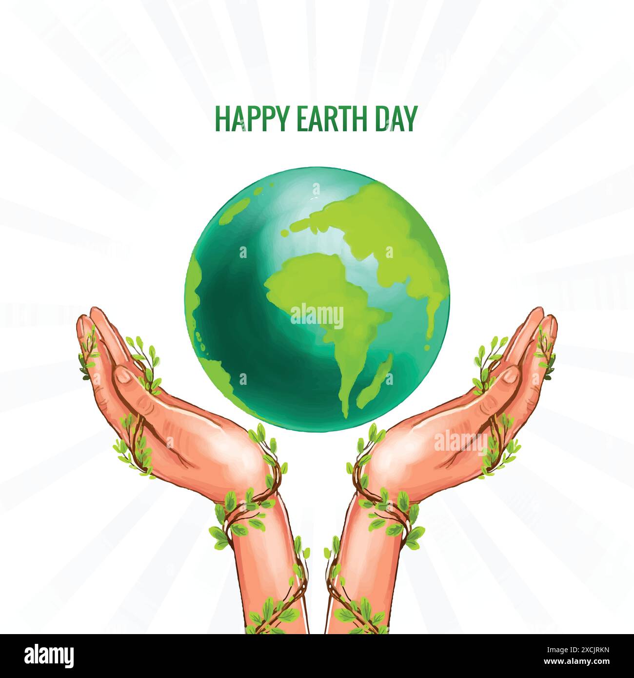 Hands holding globe happy earth day saving planet background Stock Vector