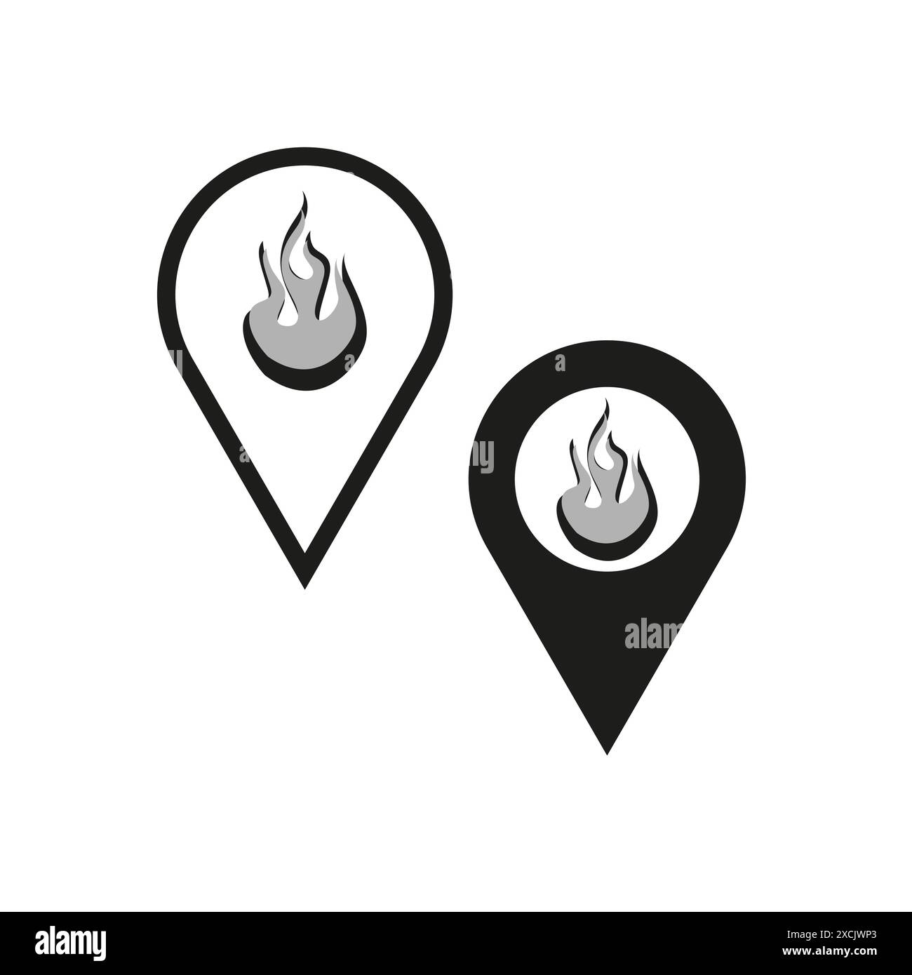 Fire location icons. Map pin symbols. Flame vector design. Simple black ...