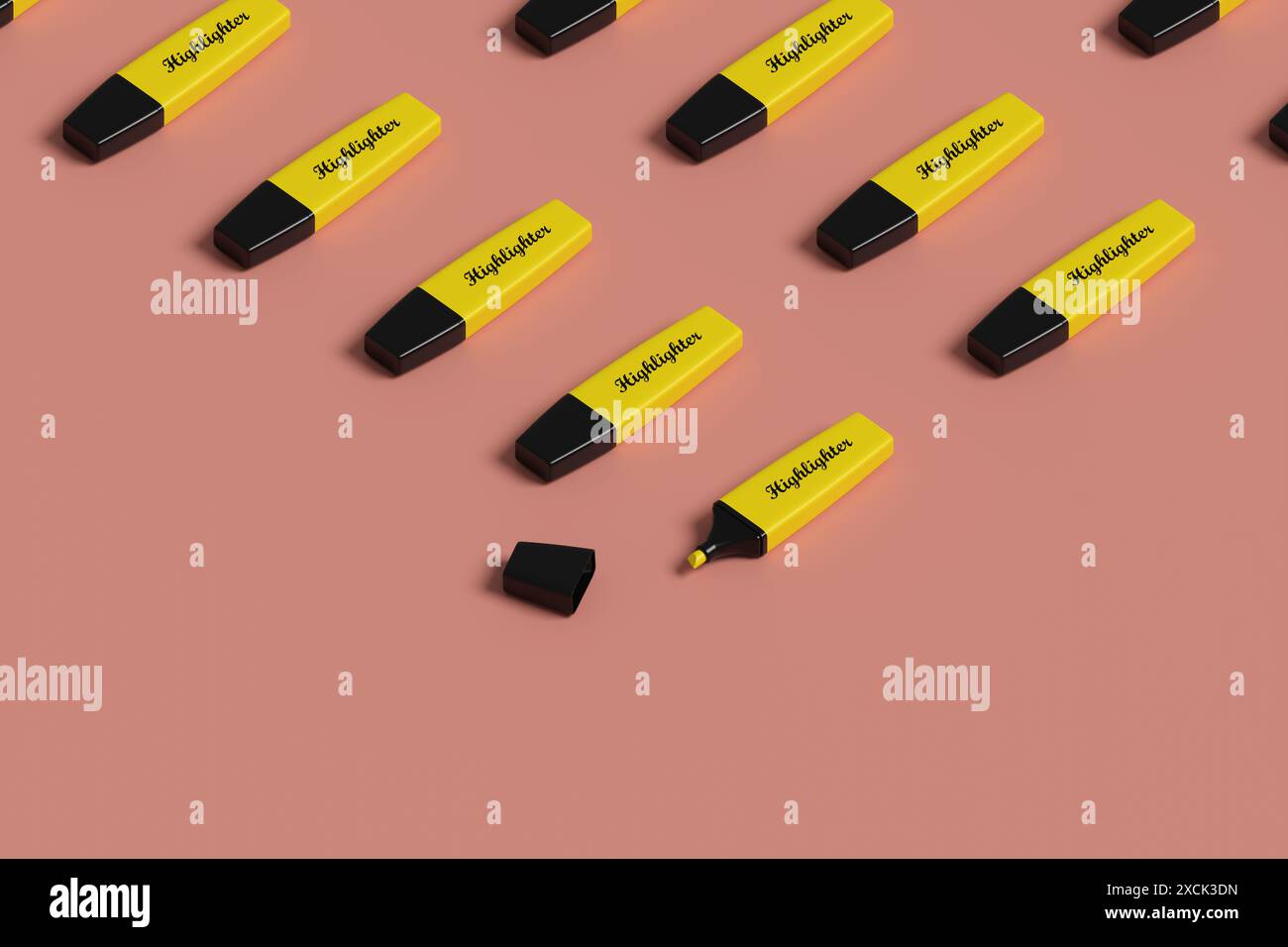 Yellow highlighter isometric pattern. 3d illustration. Stock Photo