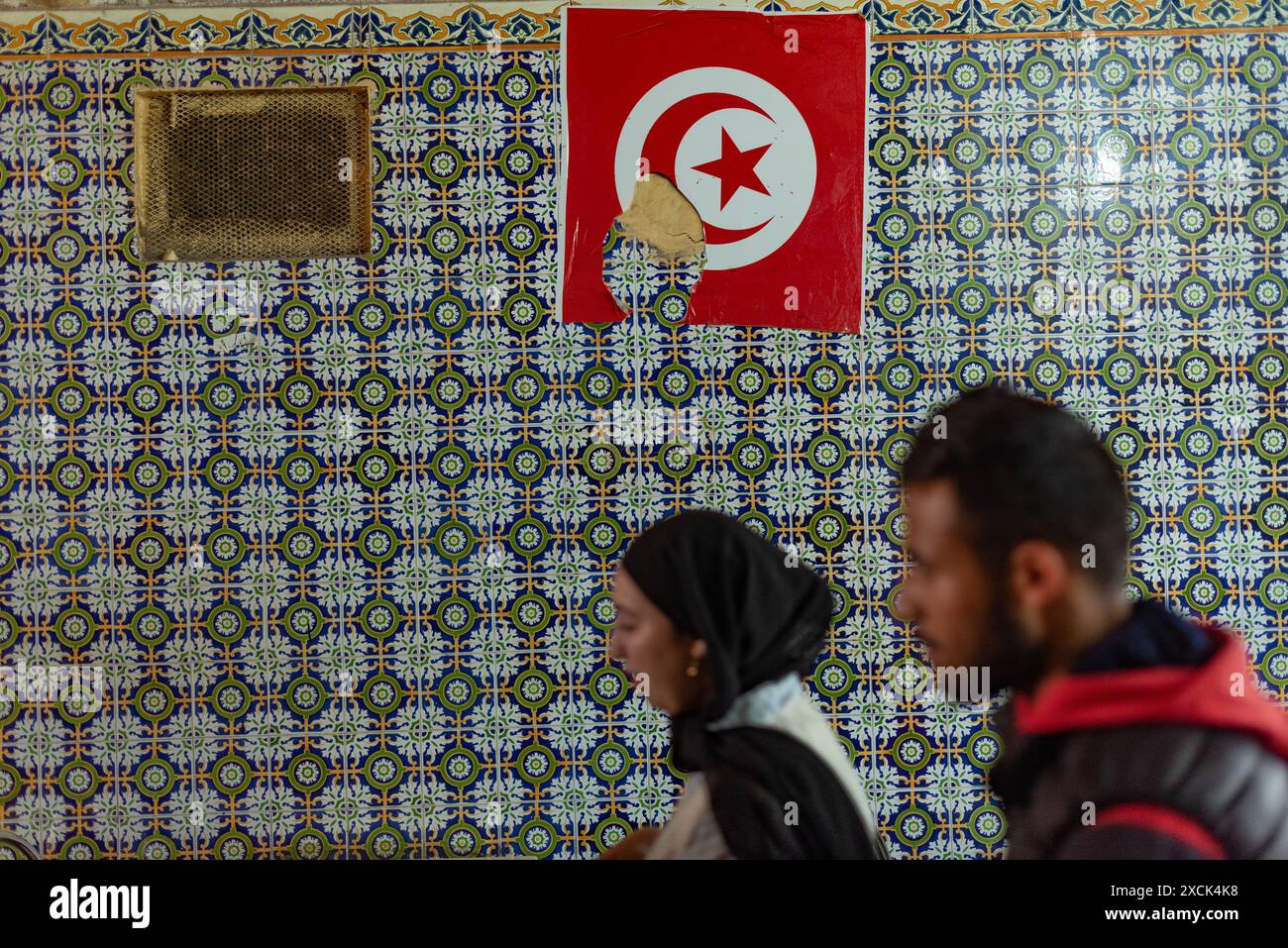 Tunis, Tunisia 2nd May, 2024 Typical Tunisian decorated wall of a