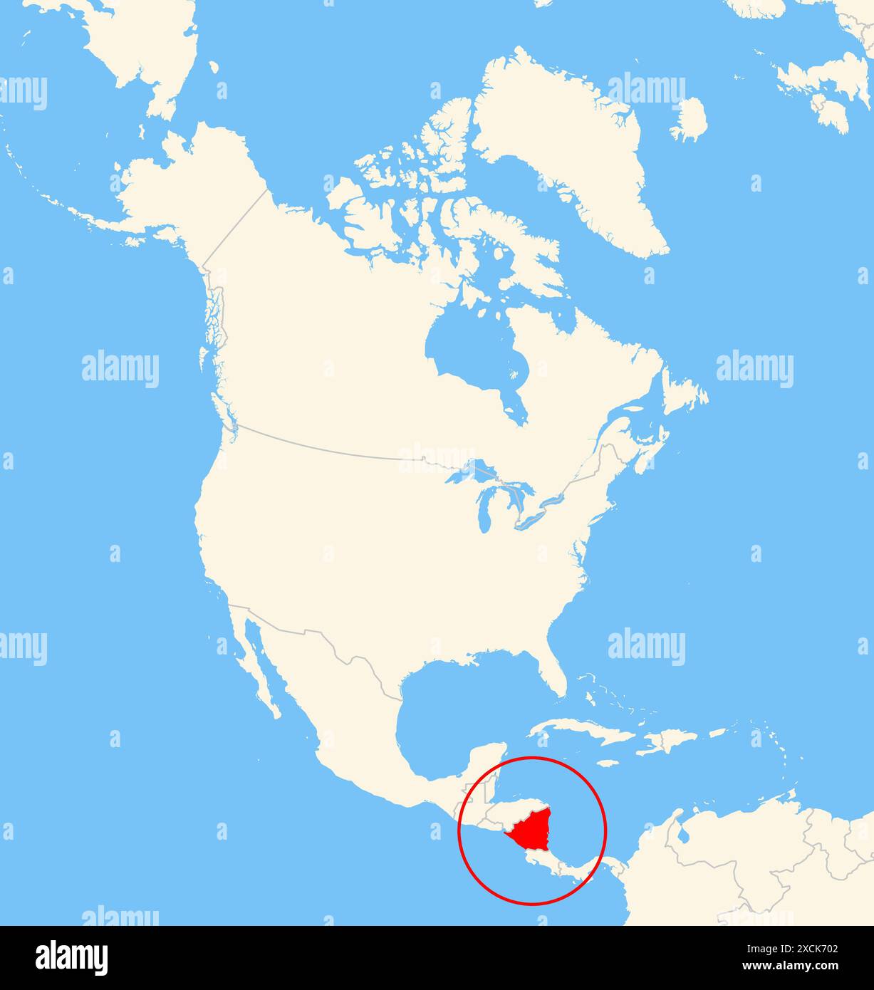 Locator map showing the location of the country Nicaragua in North ...