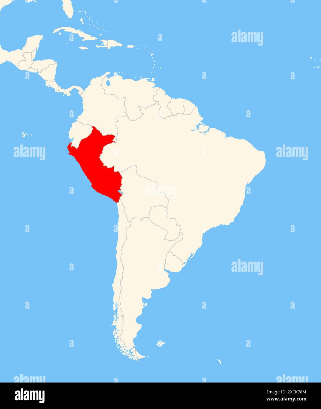 Locator map showing the location - Locator Map Showing The Location Of The Country Peru In South America The Country Is Highlighted With A Red Polygon Small Countries Are Also Marked 2XCK78M