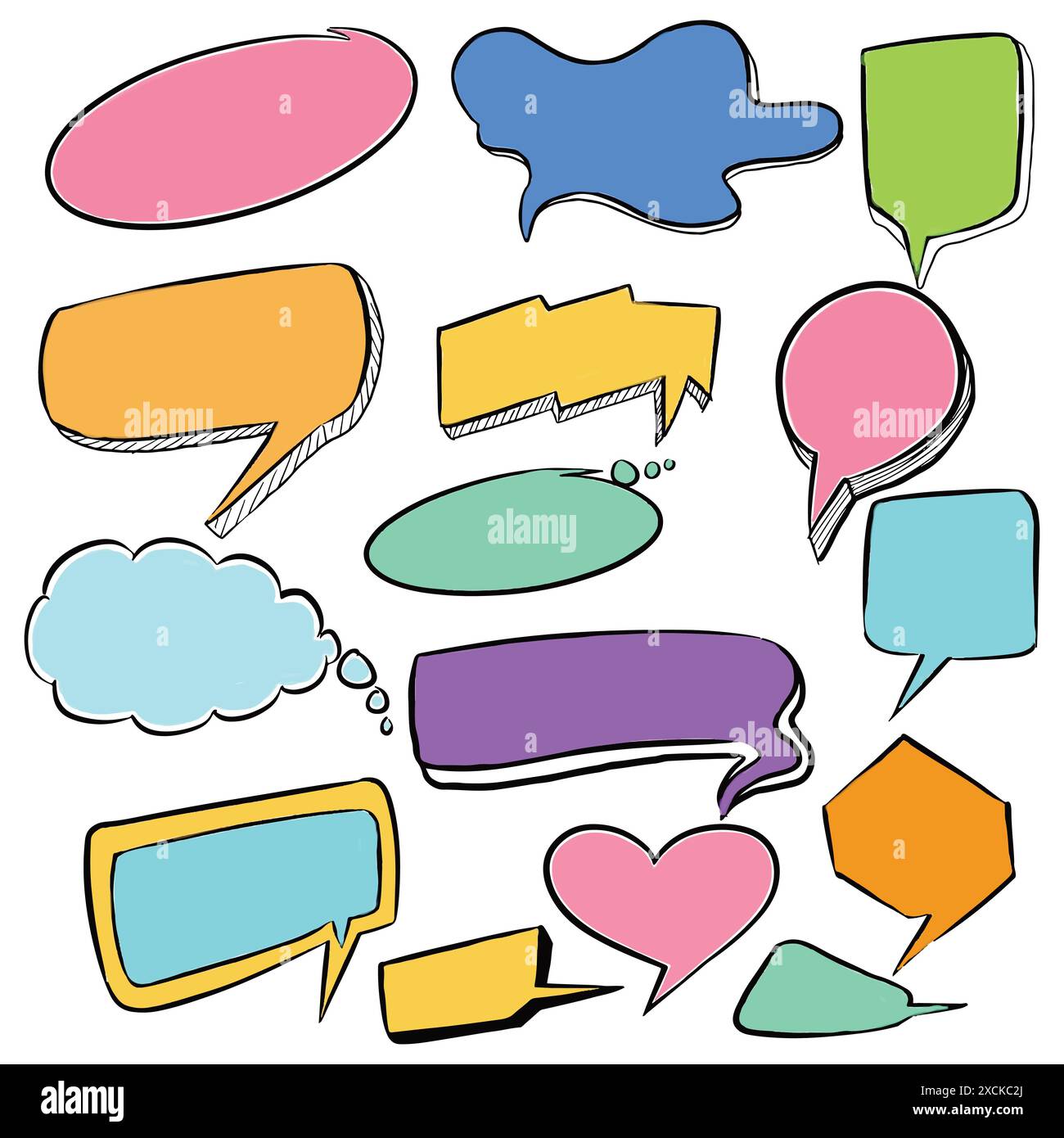 Hand drawn colorful speech bubble set design Stock Vector