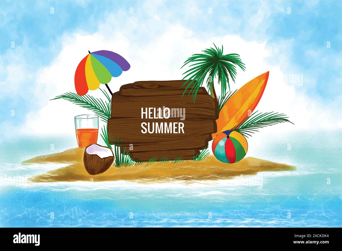 Summer time holiday beach illustration background Stock Vector