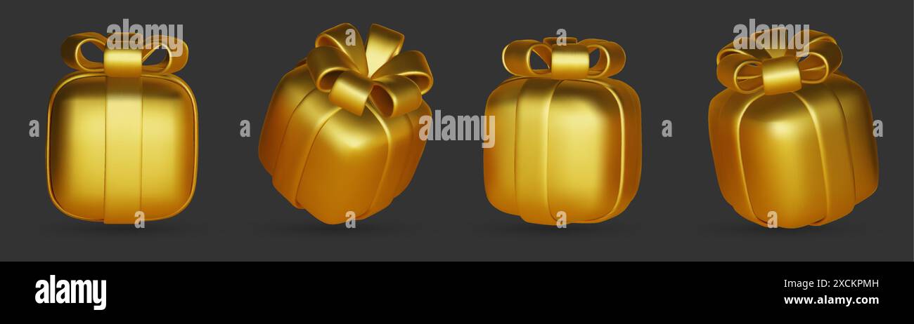 3d gift boxes set with gold ribbon bow isolated on a white background ...