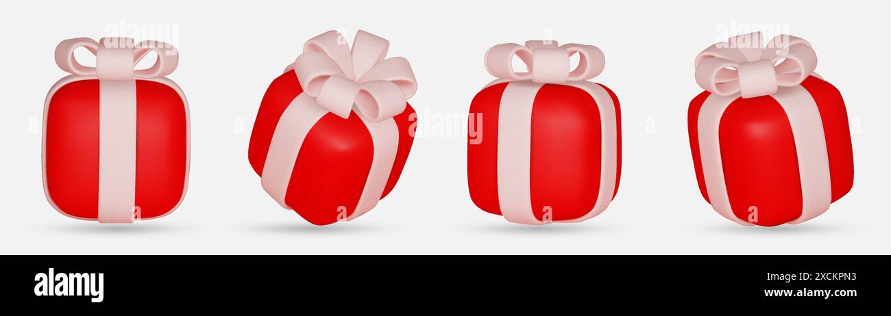 3d gift boxes set with pink ribbon bow isolated on a white background ...