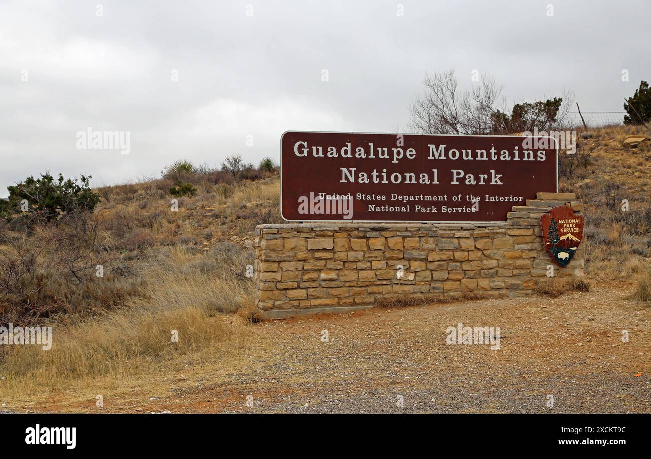 Name board - Guadalupe Mountains national park, Texas Stock Photo