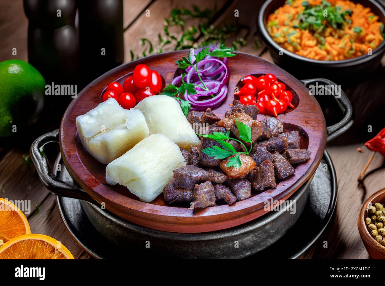 Cassava with sun-dried meat, beef jerky Stock Photo - Alamy