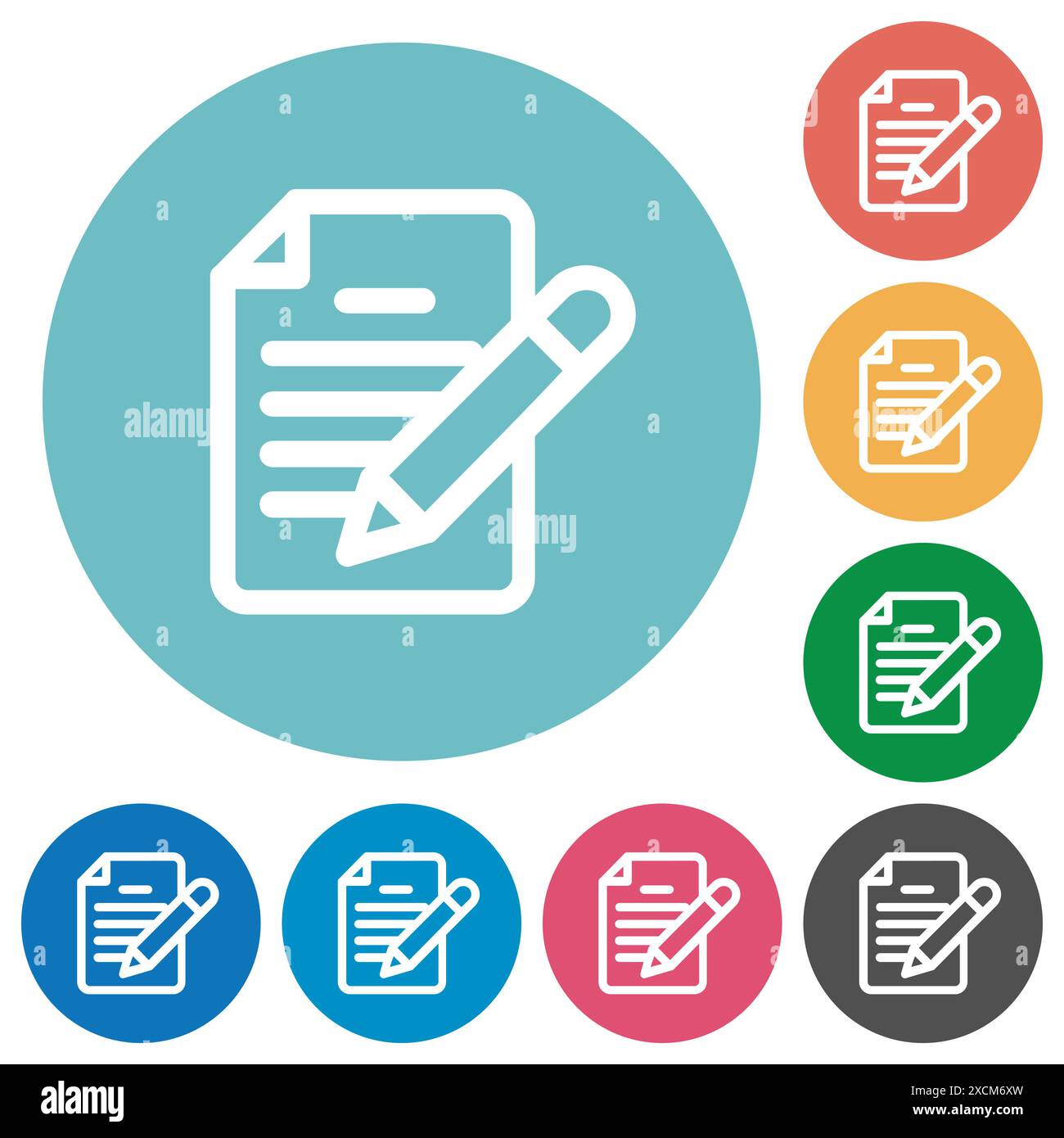 Text editing outline flat white icons on round color backgrounds Stock Vector