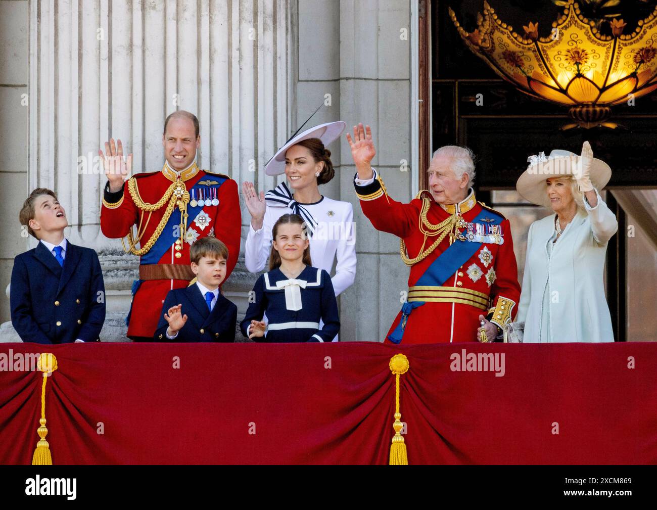 London, UK. 15th June, 2024. LONDON, ENGLAND - JUNE 15: Princess Charlotte  of Wales, Catherine, Princess of Wales and King Charles III and Queen  Camilla appear on the balcony of Buckingham Palace