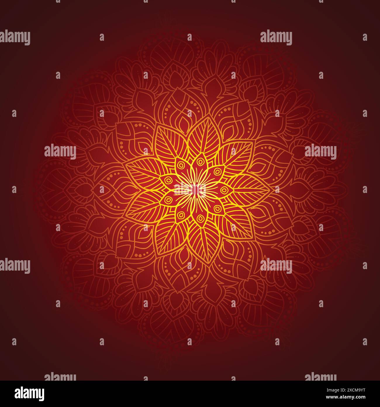 Decorative golden mandala on red background Stock Vector