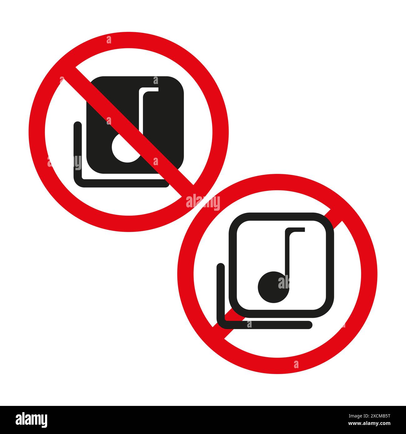 No music icons. Red circle. Vector prohibition symbols. Silence ...