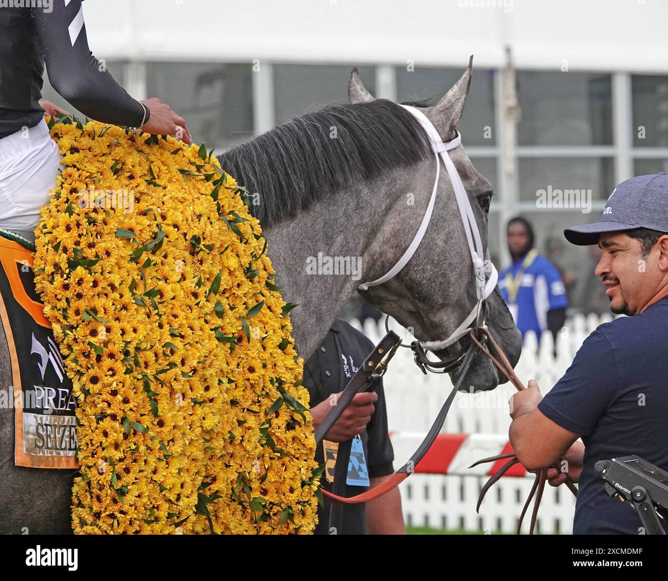 MAy 18 , 2024 Race 13 PREAKNESS STAKES Seize The Grey and Jamie Torres Circle With the Garland