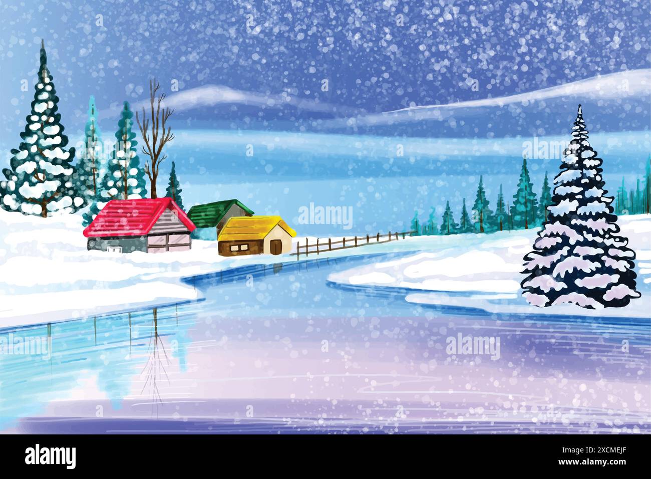 Winter landscape with cottage background Stock Vector Image & Art - Alamy