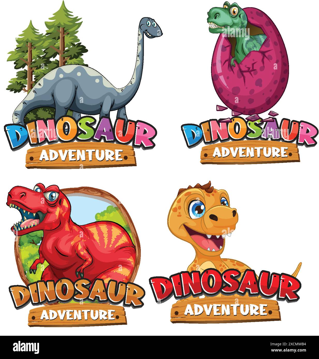 Colorful dinosaur illustrations for kids' adventure themes Stock Vector ...