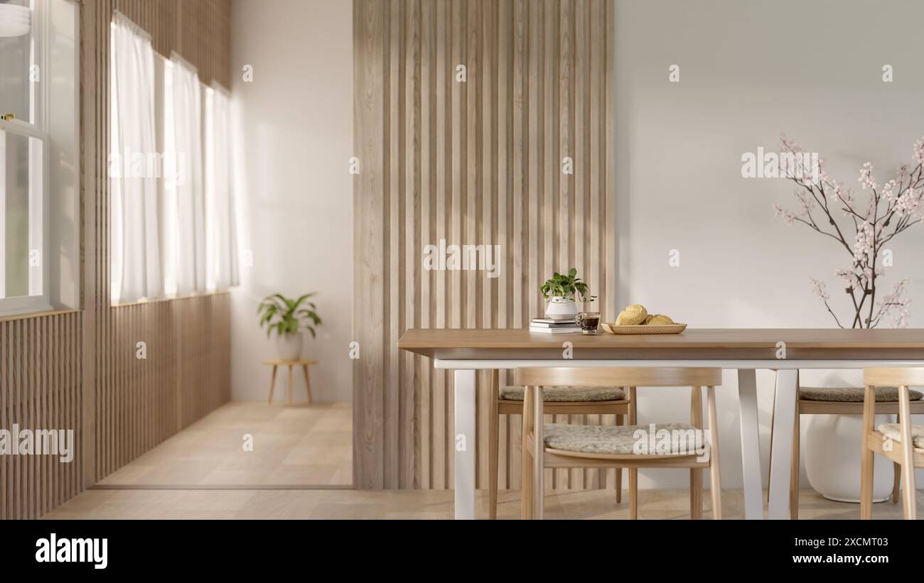 The interior design of a contemporary minimalist dining room features a ...