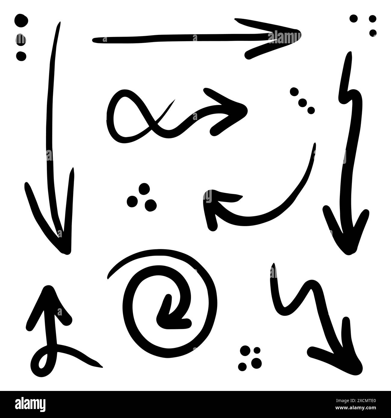 Hand drawn arrow in abstract doodle line style, in vector illustration ...