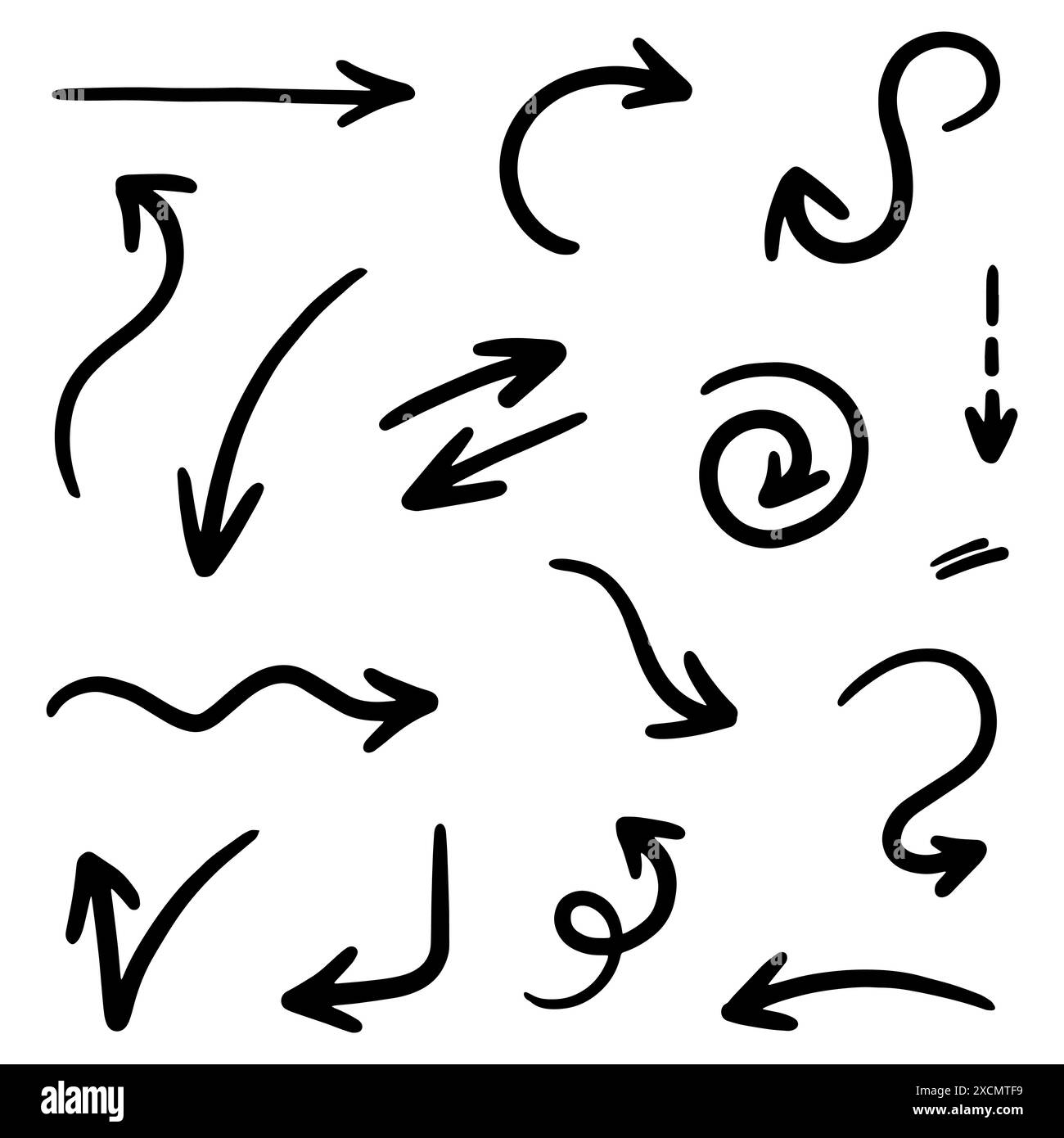 Hand drawn arrow in abstract doodle line style, in vector illustration ...