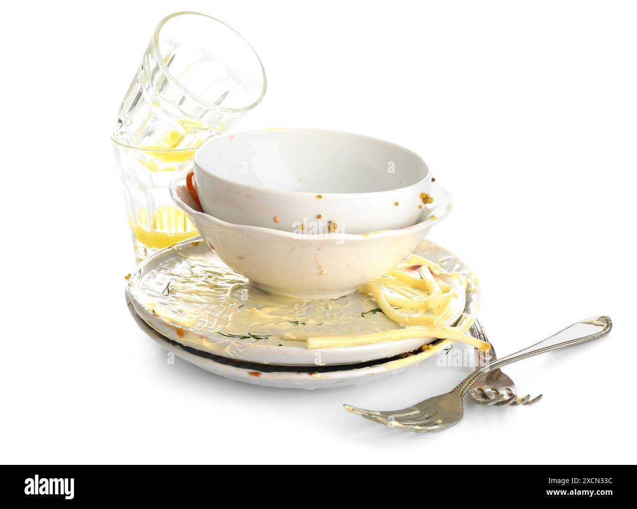 Dirty dishes on white background Stock Photo