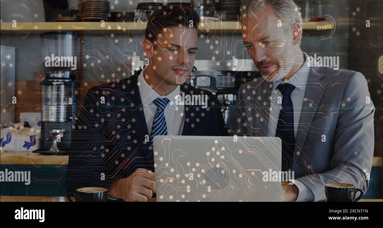 Image of digital data processing over businessman in office Stock Photo