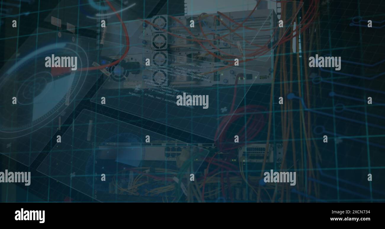 Image of scope scanning and data processing over server Stock Photo