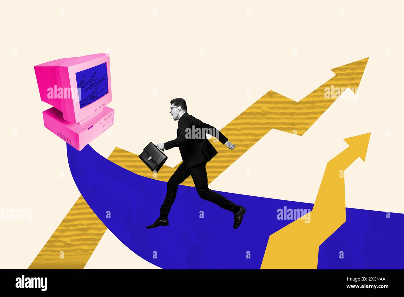 Composite collage picture image of running man computer career work ...