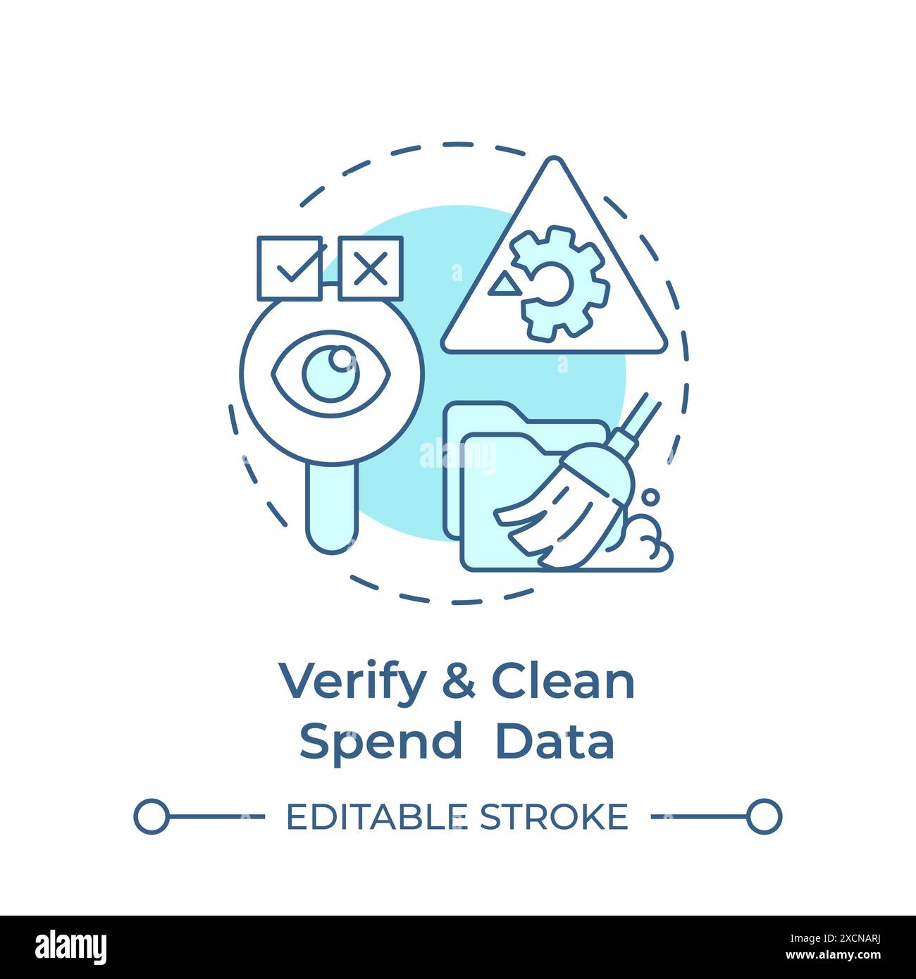 Verify and clean spend data soft blue concept icon Stock Vector