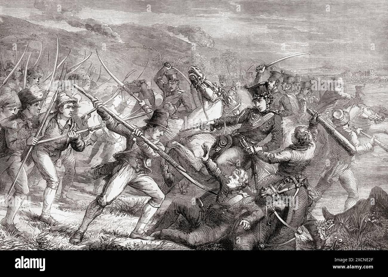 The Carrickshock incident, Carrickshock massacre, or battle of Carrickshock, a confrontation between the Irish Constabulary and local Catholic tenant farmers near Carrickshock, County Kilkenny, 14 December 1831, during the Tithe War in Ireland.  The Tithe War in Ireland reached its peak in 1831/1832, when the people who occupied agricultural land were taxed, these taxes or tithes were paid not only to the Church of Ireland but to the people's own priests, the Roman Catholic population particularly resented these tithes.  From Cassell's Illustrated History of England. Stock Photo