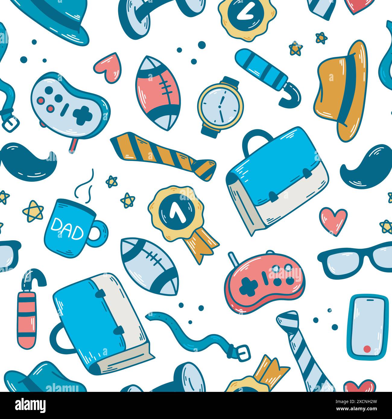 Mens items seamless pattern colored doodle sketch style Stock Vector