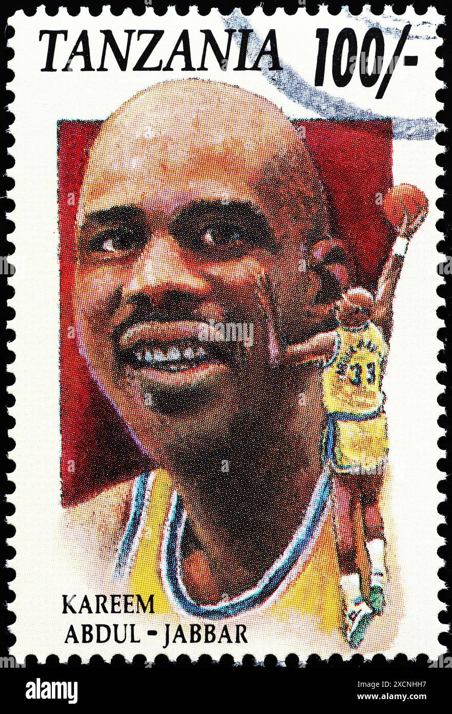 Former Basketball Player Kareem Abdul Jabbar On Postage Stamp Stock