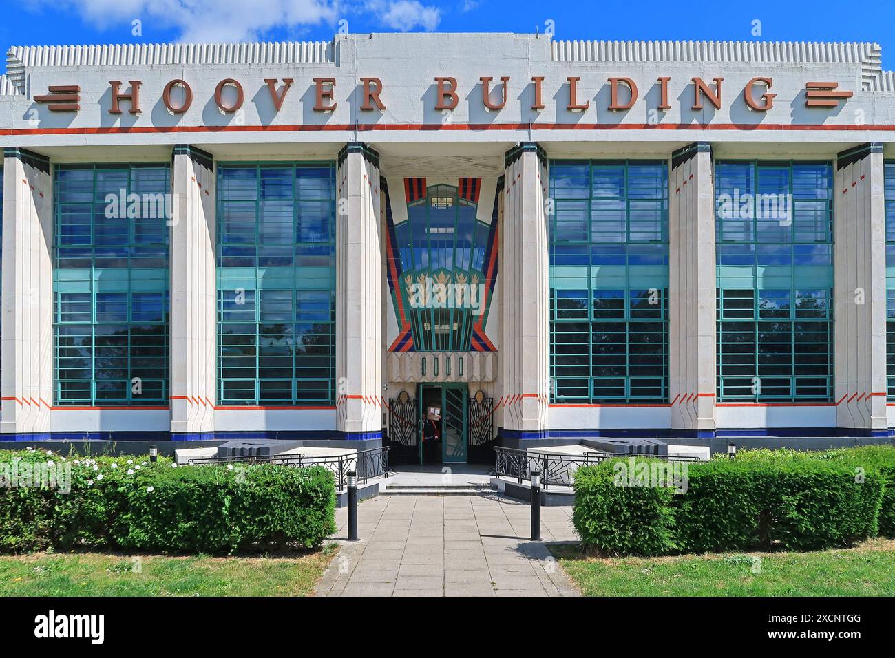 Main entrance of the famous Art Deco Hoover factory building, Perivale