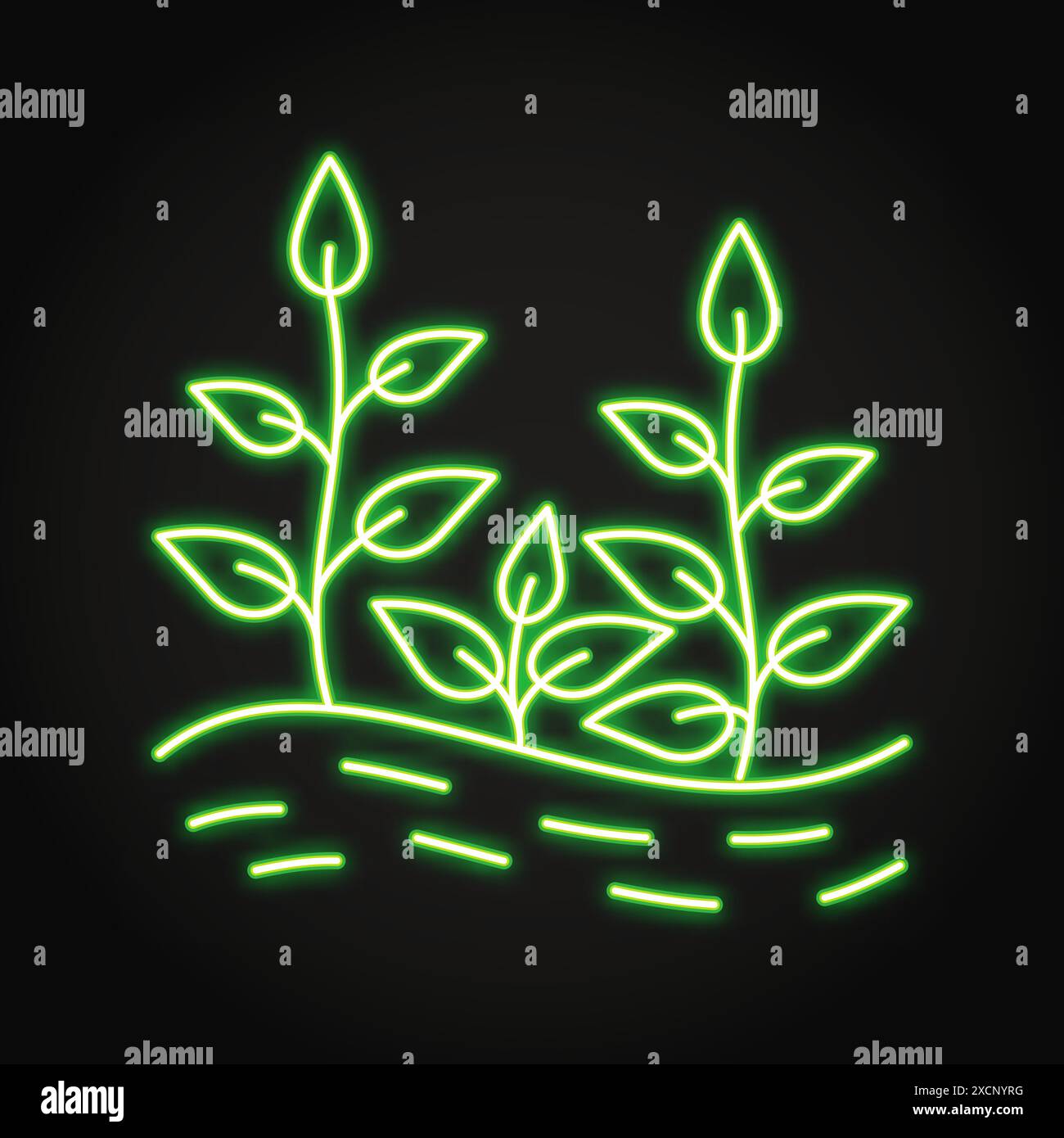 Growing plants neon line icon. Keep soil covered, soil armor. Vector illustration. Stock Vector