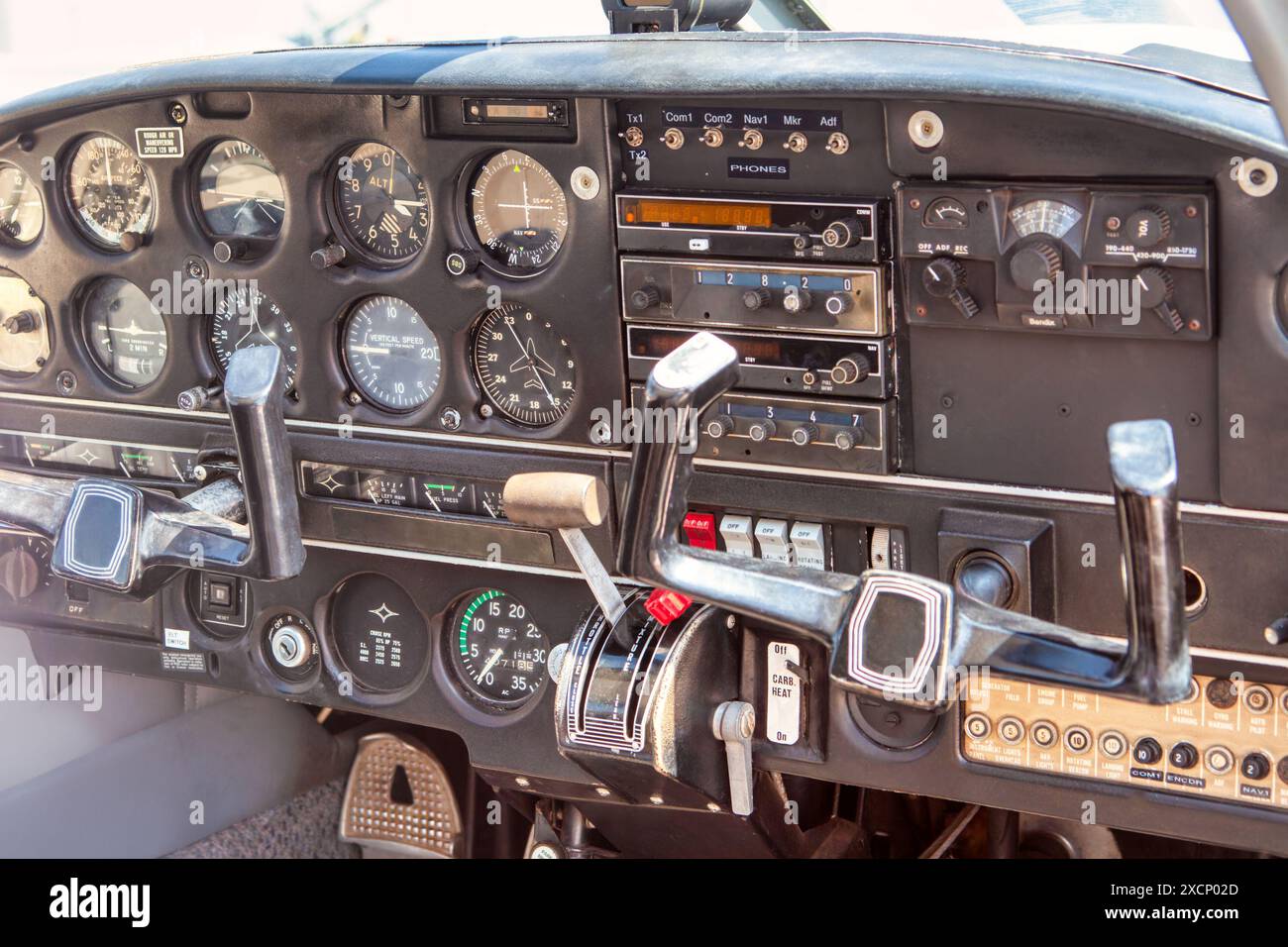 dashboard cockpit plane, inside the small airplane Stock Photo