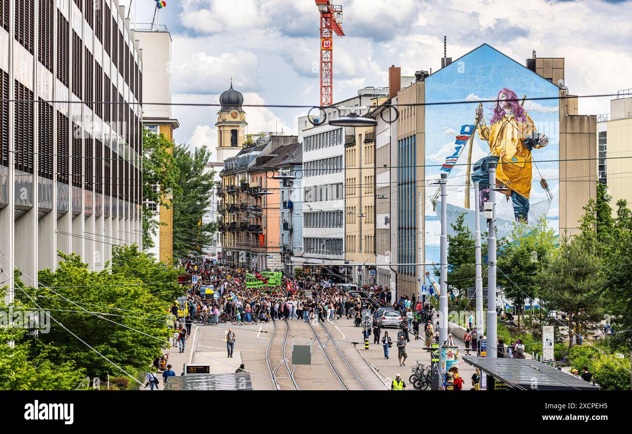  Zurich, Switzerland, 25th May 2024: 1,500 people marched through Illustration 