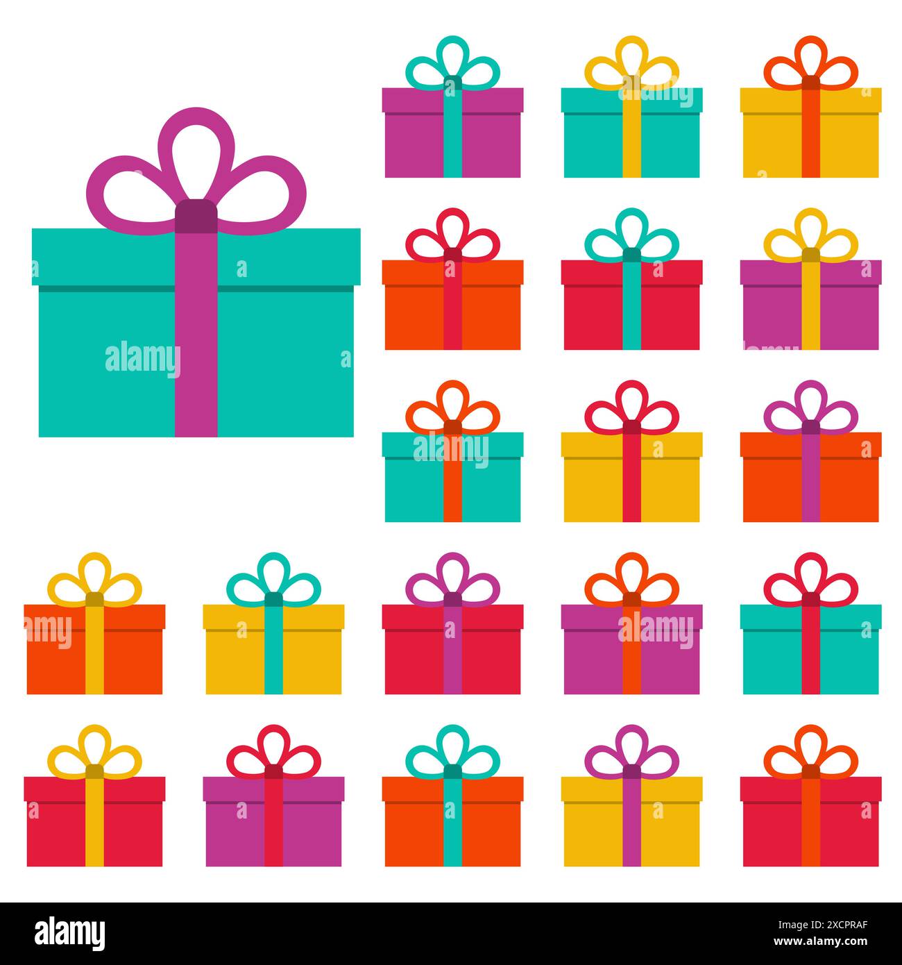 Collection of twenty multi colored gift boxes. Vector illustration Stock Vector