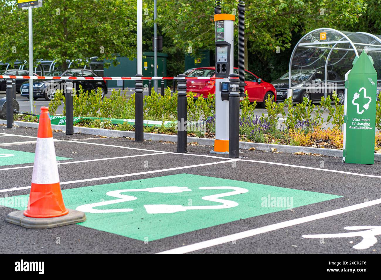 Recently installed electric car charging bays not working at a