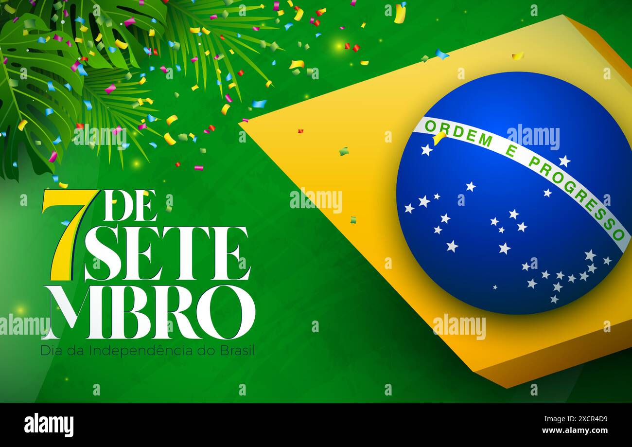 Brazil Independence Day Illustration with Brazilian Flag, Tropical ...