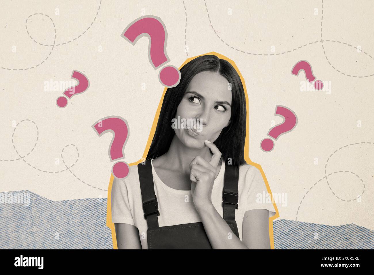 Trend artwork composite sketch collage of silhouette young pensive lady ...