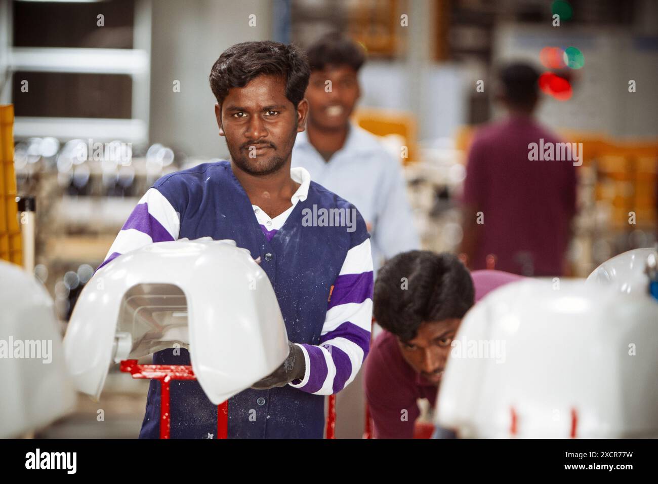 Reportage shot at the Royal Enfield Motorcycle Factory in Chennai, India Stock Photo