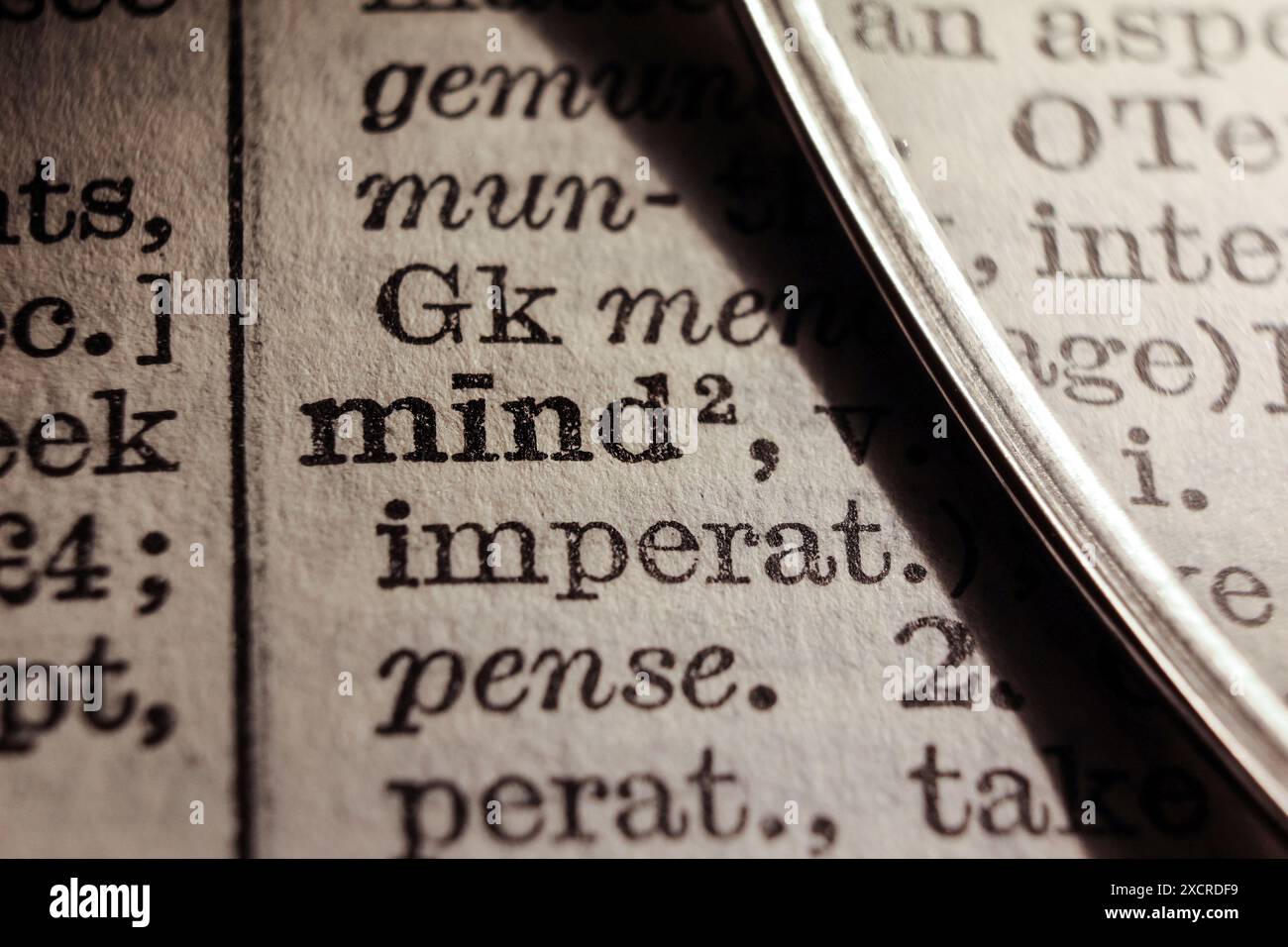 Word mind on dictionary page, macro close-up Stock Photo
