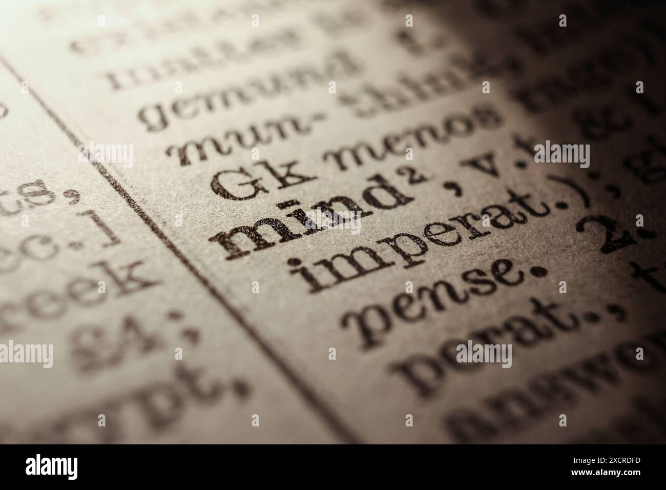 Word mind on dictionary page, macro close-up Stock Photo