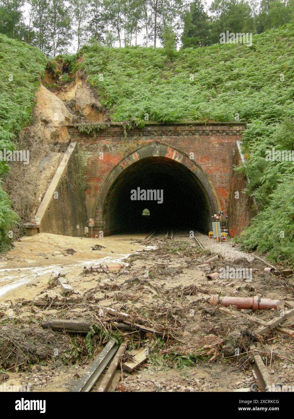 Railway tunnel blocked my landslide Stock Photo