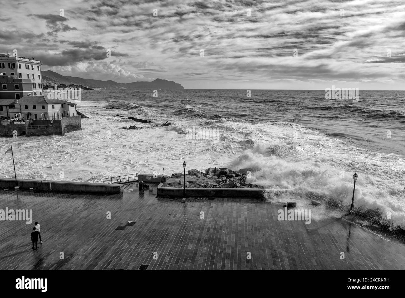 GENOA, ITALY NOVEMBER 3, 2023 A gloomy day with rough sea, a sky with