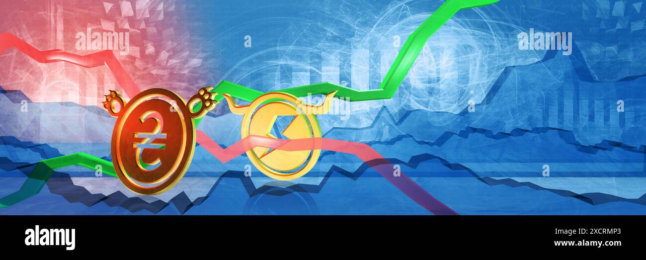 electricity price growth in uah. energy crisis in ukraine. 3D illustration of bullish market trend. expensive power supply due to blackout caused by w Stock Photo