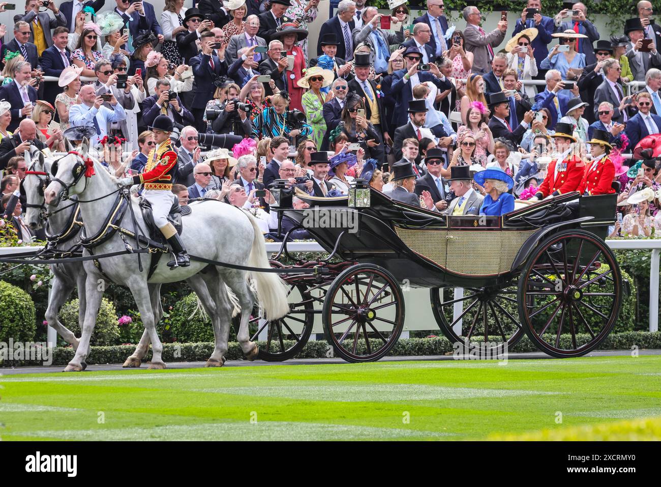 Ascot, Berkshire, UK. 18th June, 2024. King Charles III and Queen