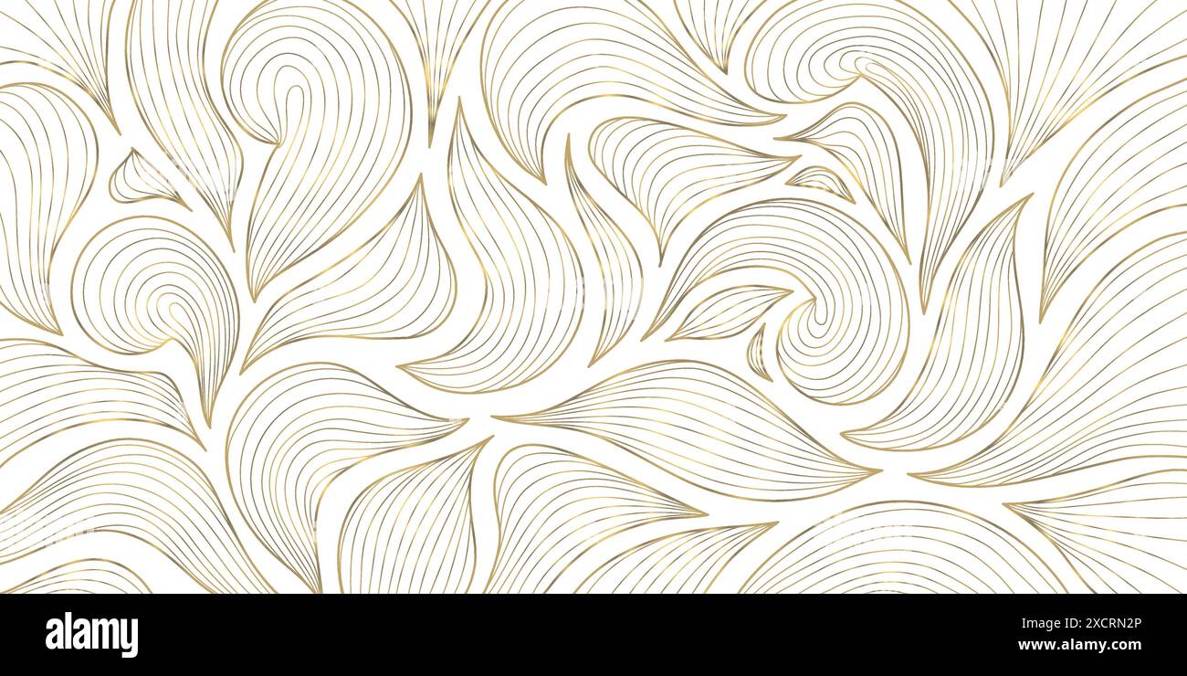 Vector art deco line pattern. Gold leaves abstract background, fancy ...
