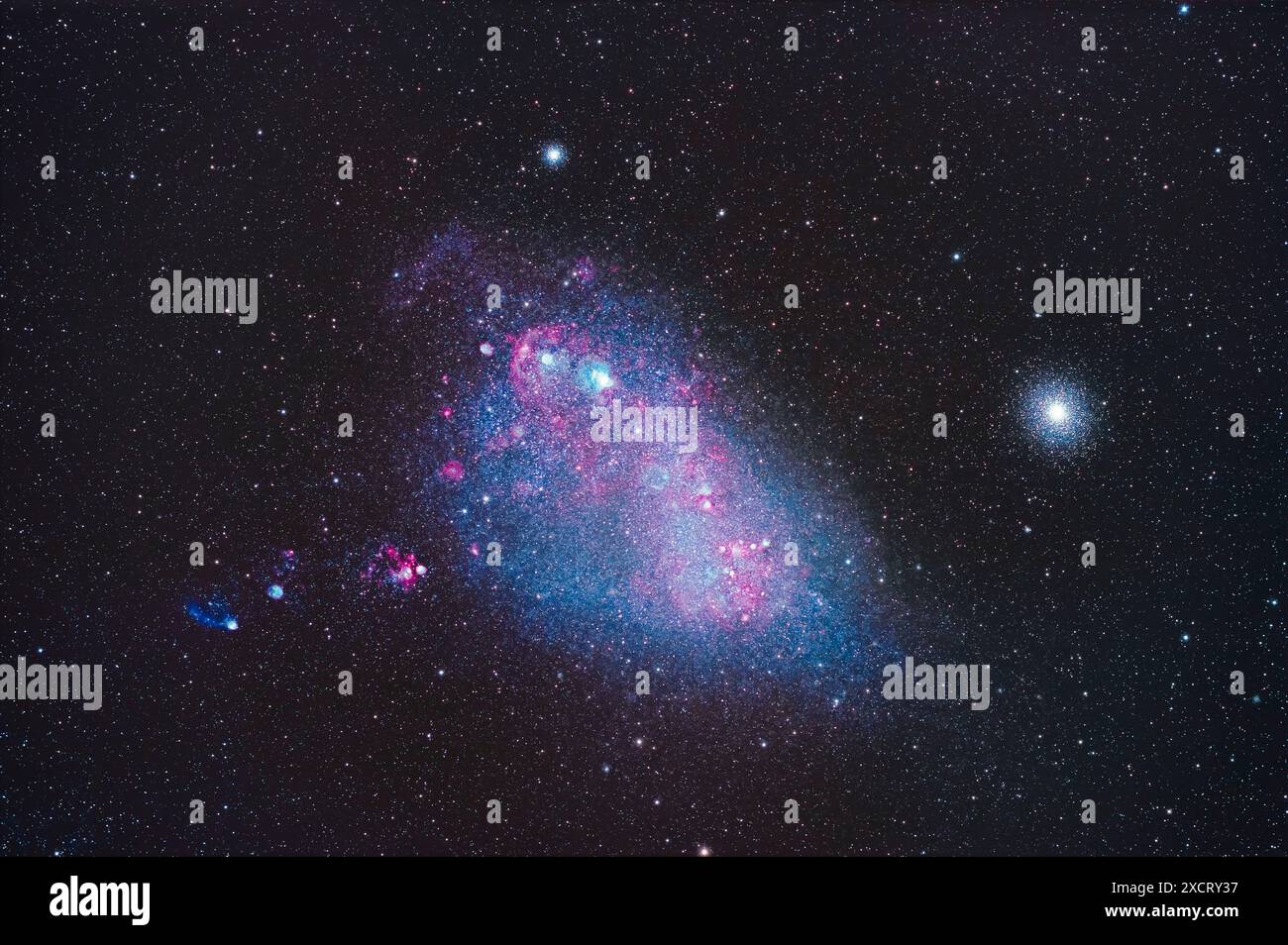 This frames the entire Small Magellanic Cloud, a member of the Local Group of galaxies and a companion of our Milky Way Galaxy.  While not as richly e Stock Photo