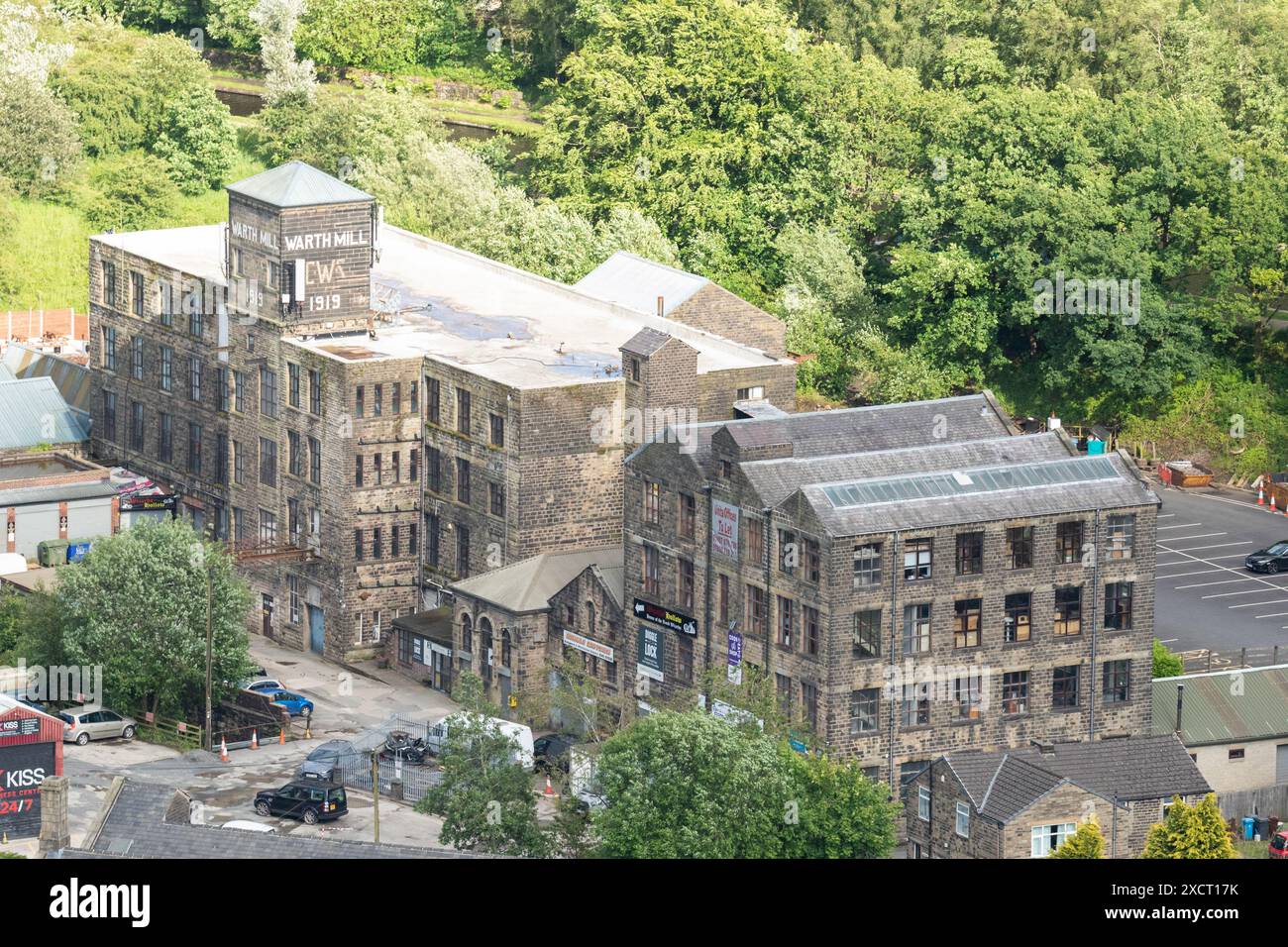 Warth Mill, Diggle, Saddleworth, Oldham, UK - a repurposed tyre fabric mill now home to various businesses. Stock Photo