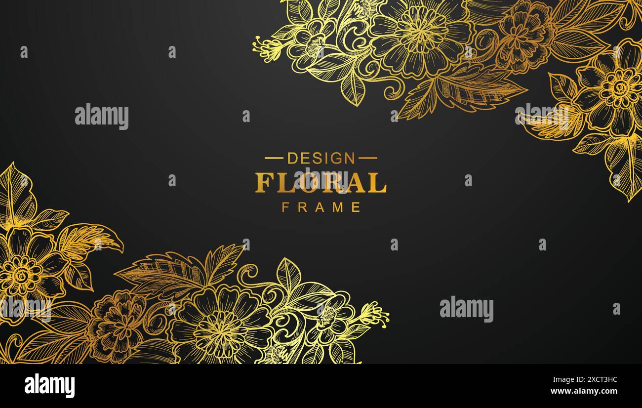 Beautiful golden floral frame with black background Stock Vector Image ...